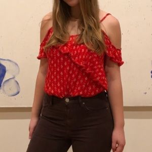 Red cold shoulder tank top